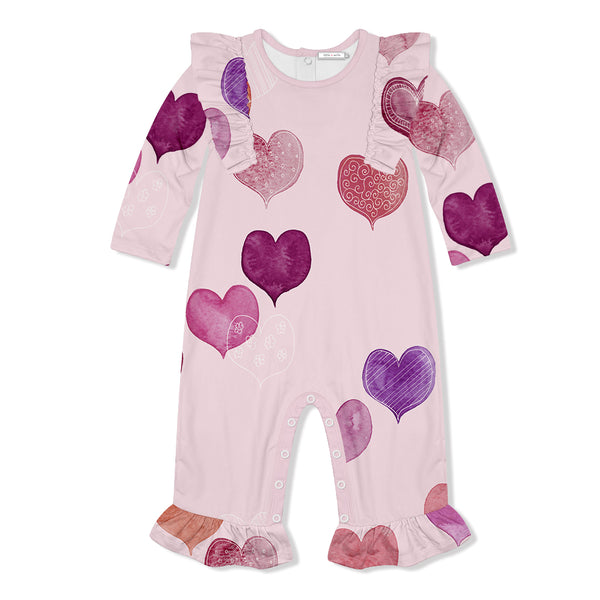 Pink Computer Hearts Ruffle-Trim Playsuit