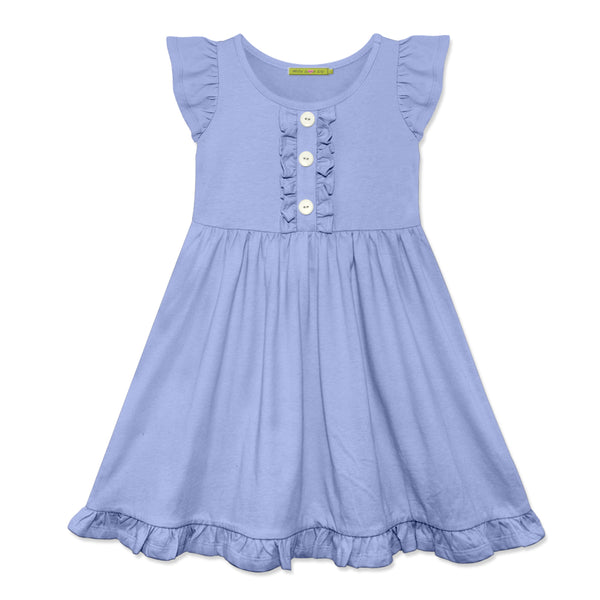 Periwinkle Button-Front Angel-Sleeve Dress