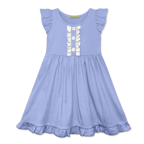 Periwinkle & White Button-Front Angel-Sleeve Dress