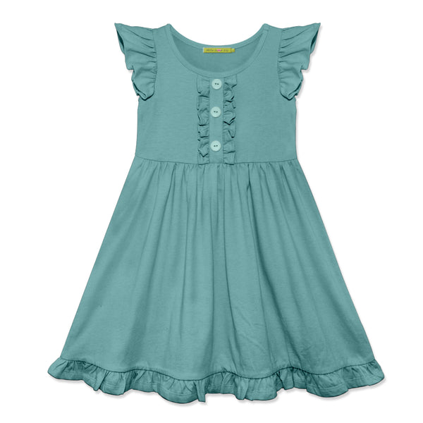 Nile Blue Button-Front Angel-Sleeve Dress