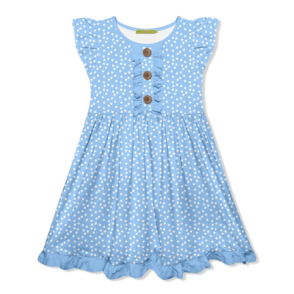 Marina Blue Dot Button-Front Angel-Sleeve Dress