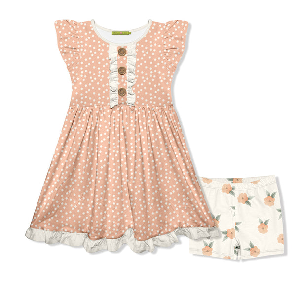 Coral Dot Button-Front A-Line Dress & Bunny Flower Shorts