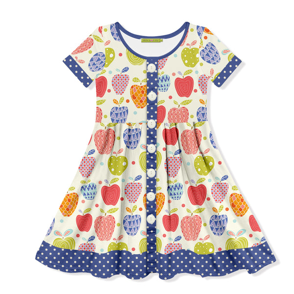 Cream Apples Button-Up A-Line Dress