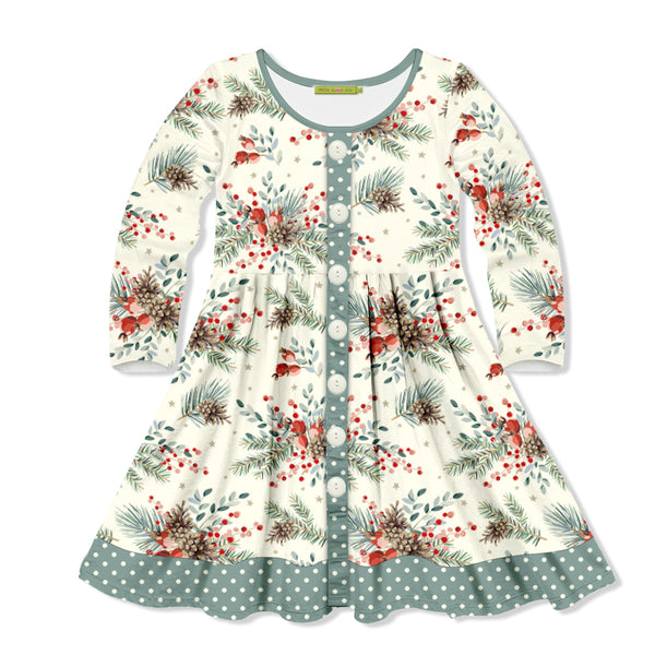 Cream Pine Cones A-Line Dress