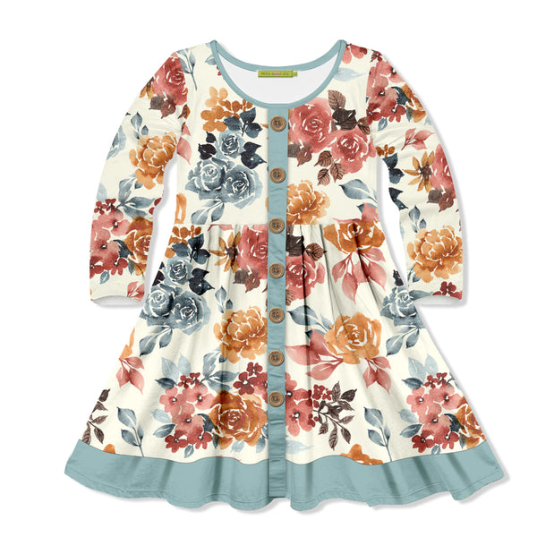 Cream Autumn Florals Button-Front A-Line Dress