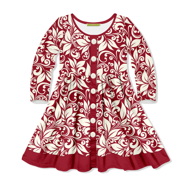 Red Holiday Swirl Button-Front A-Line Dress