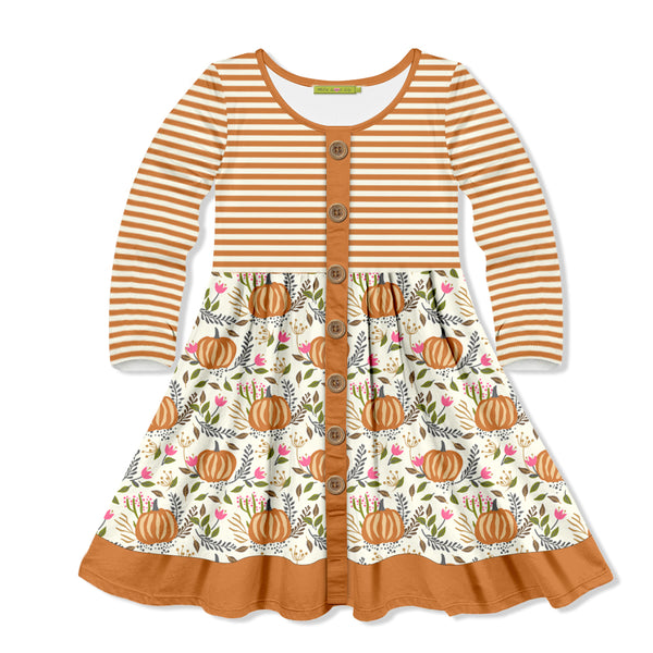 Rust Pumpkin Pam Button-Up A-Line Dress