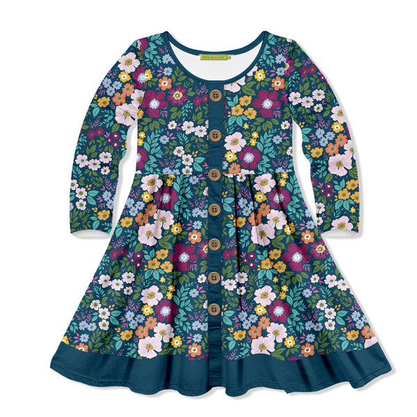 Teal Christi Floral Button-Up A-Line Dress