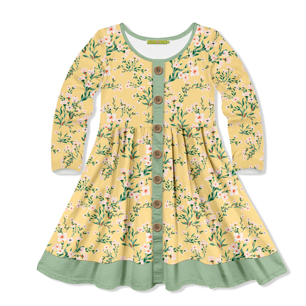 Yellow Penny Floral Button-Up A-Line Dress