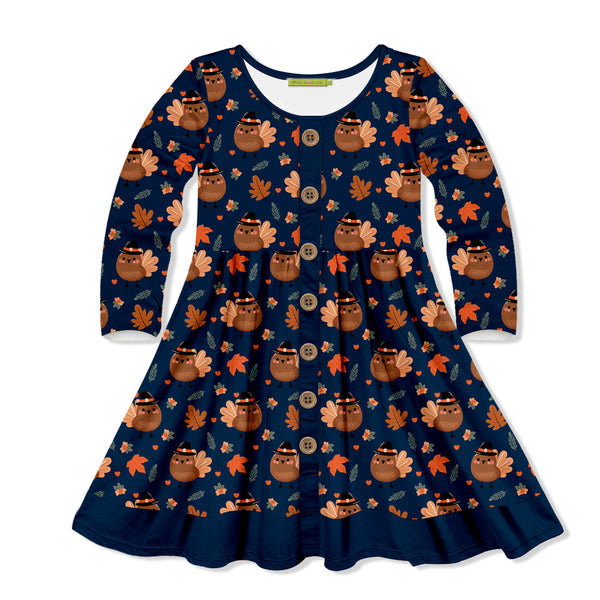 Kids Dark Navy Tom Turkey Button-Front A-Line Dress