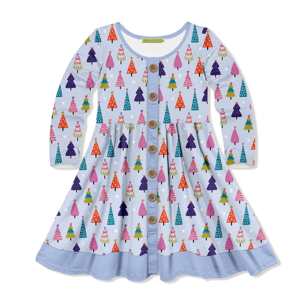 Kids Periwinkle Tree Farm Button-Front A-Line Dress