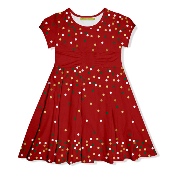 Millie Loves Lily Girls' Red Holiday Dot Velour Dress With Bow Waistband
