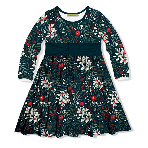 Midnight Holiday Folly Velour Bow-Waist Dress