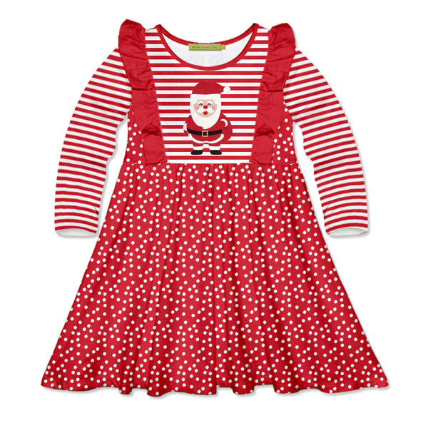 Red Dot Santa Ruffle-Accent Dress