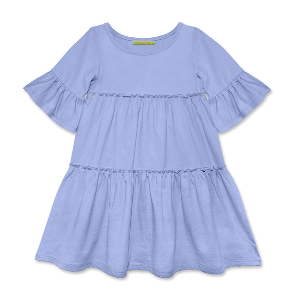 Cotton Trumpet-Sleeve Tiered Dress