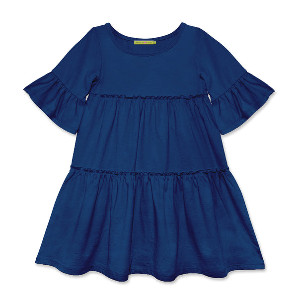 Cotton Trumpet-Sleeve Tiered Dress