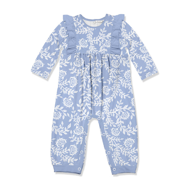 Periwinkle Floral Ruffle-Trim Playsuit