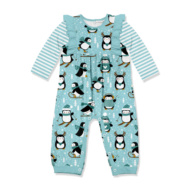 Aqua Penguin Skate Ruffle-Trim Playsuit
