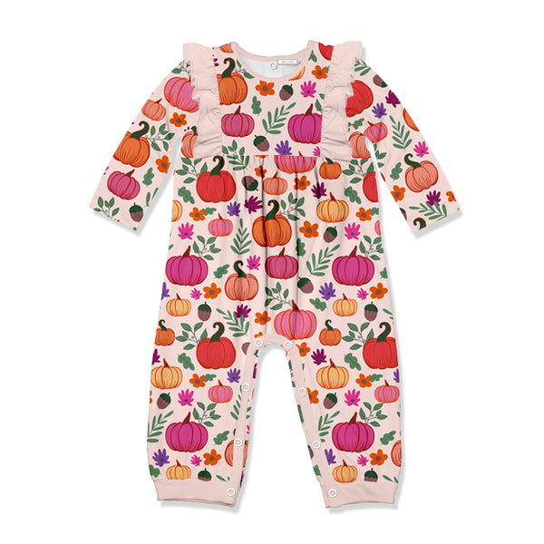 Pinky Pumpkins Ruffle-Trim Playsuit