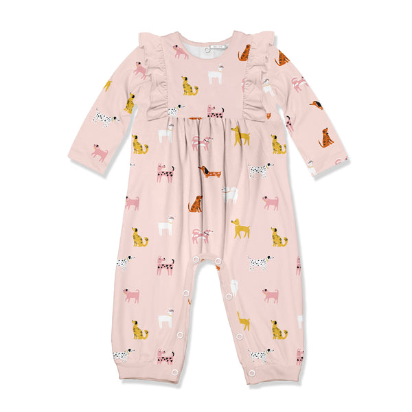 Pale Pink Doggies Ruffle-Trim Playsuit