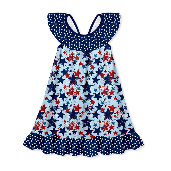 Dark Navy Star Ruffle-Hem Yoke Dress