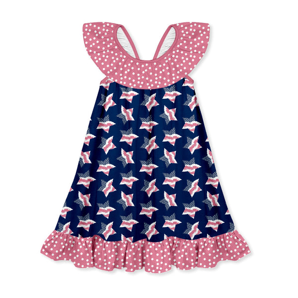 Dark Navy Americana Star Ruffle-Hem Yoke Dress