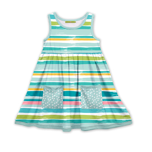 Kids Mint Ocean Stripe Sleeveless Pocket A-Line Dress