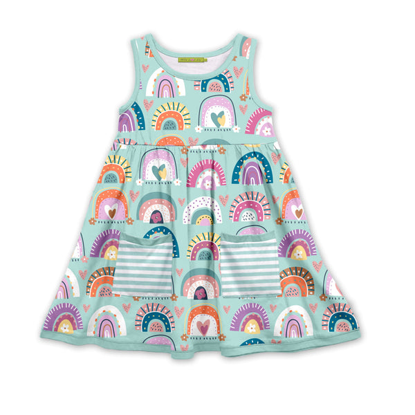 Mint Rainbow Sleeveless Pocket A-Line Dress