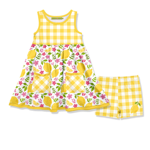 Yellow Lemonade Sleeveless Pocket A-Line Dress & Shorts