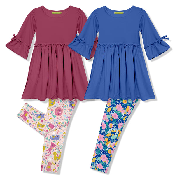 Millie Loves Lily Girls Slate Rose And Blue Dress And Printed Leggings Set,4-PCS