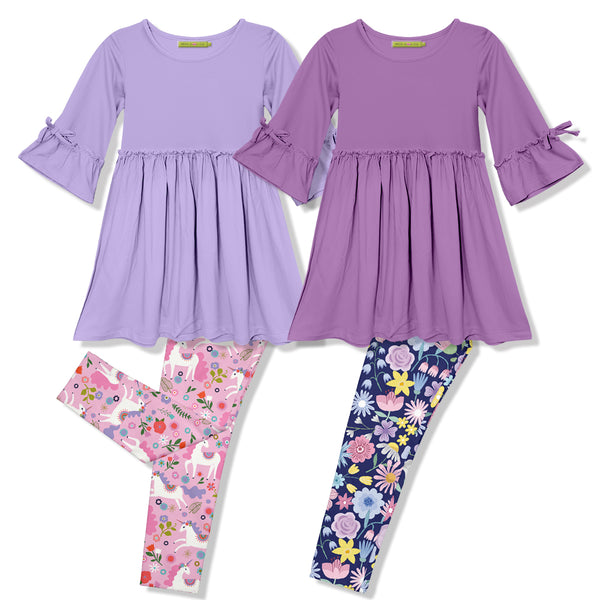 Millie Loves Lily Girls Orchid Petal And Purple Dress And Printed Leggings Set,4-PCS