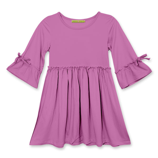 Violet Bow Bell-Sleeve A-Line Dress