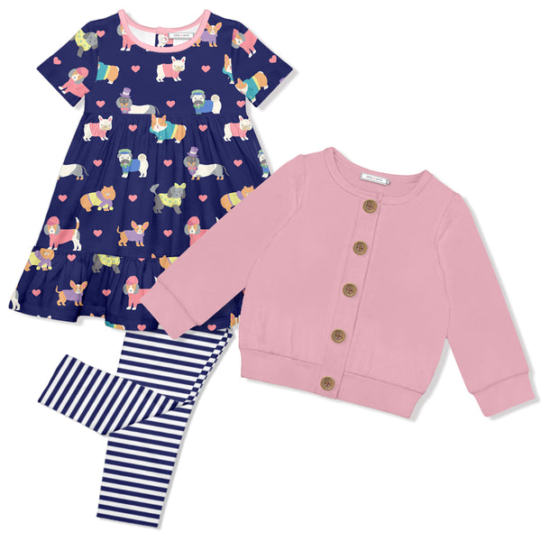 Navy & Pink Doggie Days Dress Set