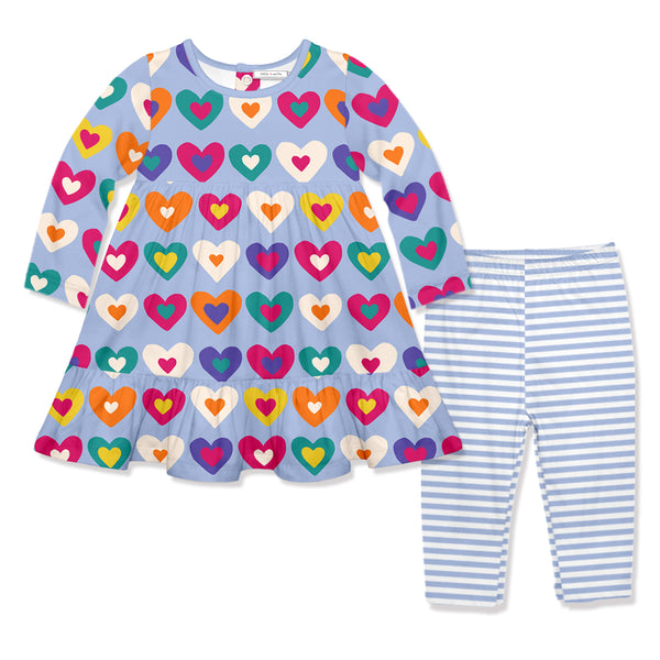 Periwinkle Heart Babydoll Dress & Leggings