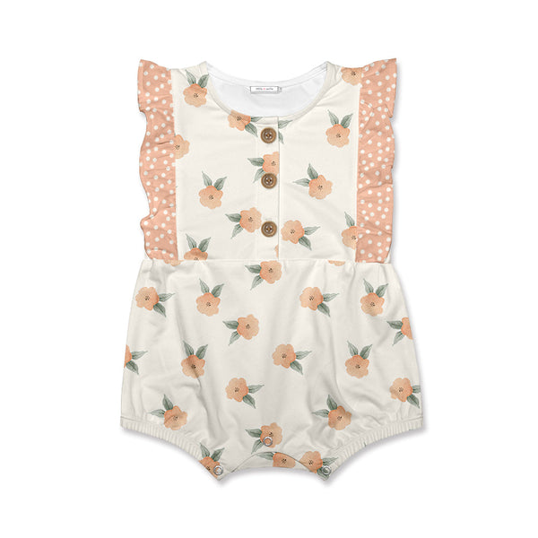 Cream & Coral Bunny Market Button-Front Romper