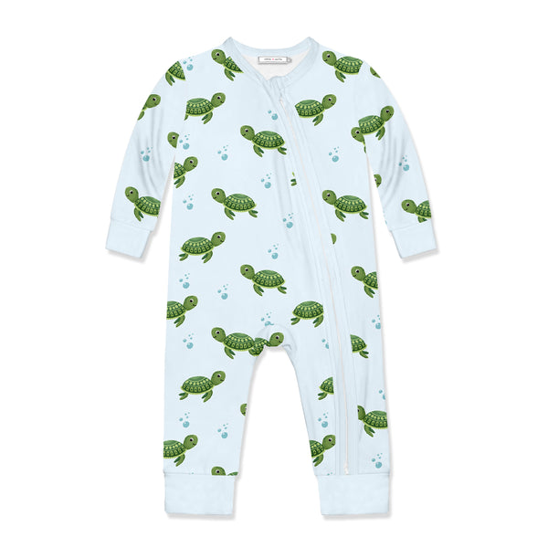 Ice Blue Tiny Turtle Zip-Up Playsuit