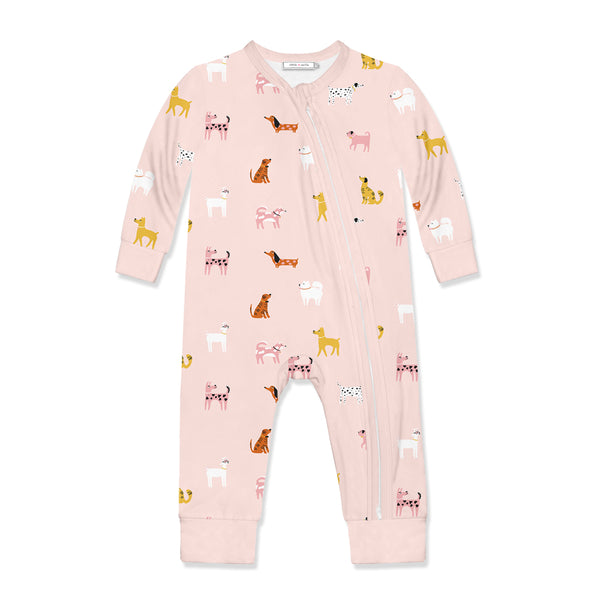 Pale Pink Doggies Zip-Up Playsuit