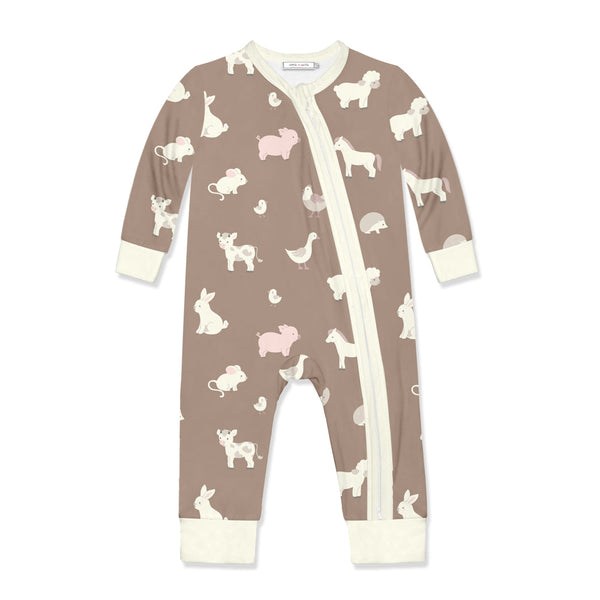 Brown Baby Animals Zip-Up Playsuit