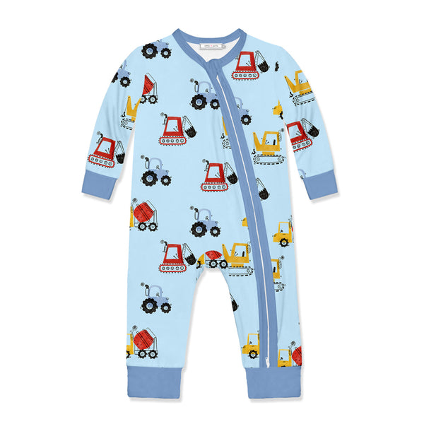 Ice Blue Trucks&Tractors Zip-Up Playsuit