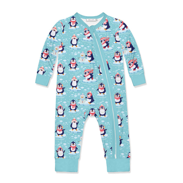 Kids Ice Blue Penguins Zip-Up Playsuit