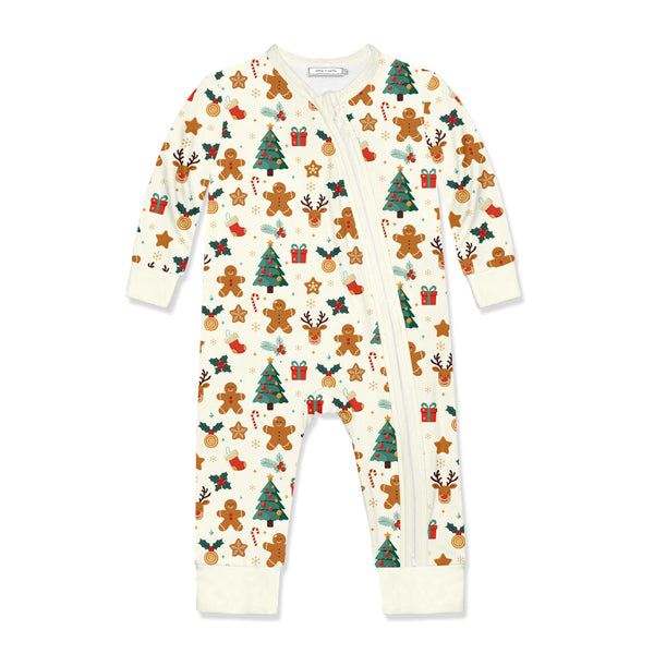 Kids Cream Gingerbread Christmas Zip-Up Playsuit