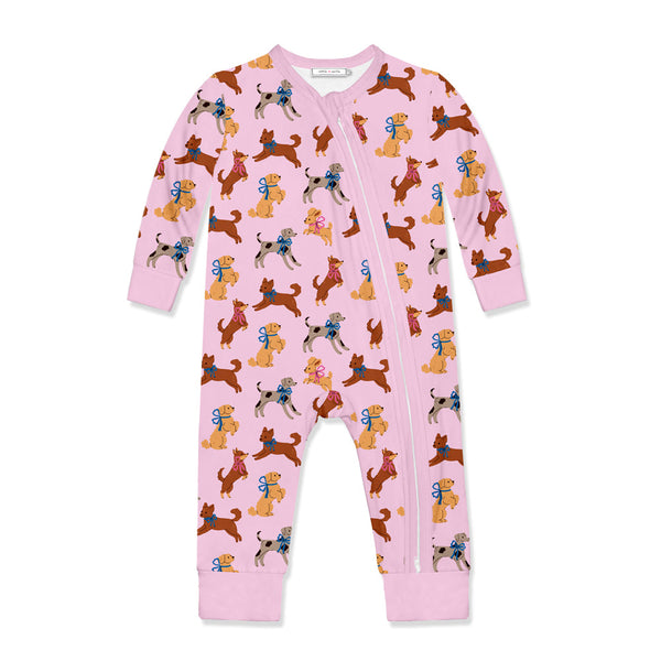 Kids Pink Puppies'n Bows Zip-Up Playsuit