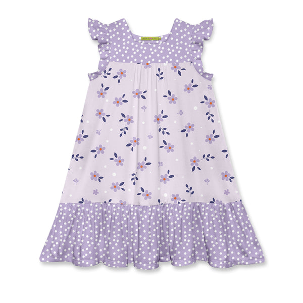 Lilac Petals Floral Ruffle Square-Neck A-Line Dress