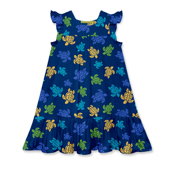 Navy Turtle Trail Ruffle Hem Dress