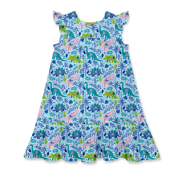 Ice Blue Dino Jungle Square-Neck Dress