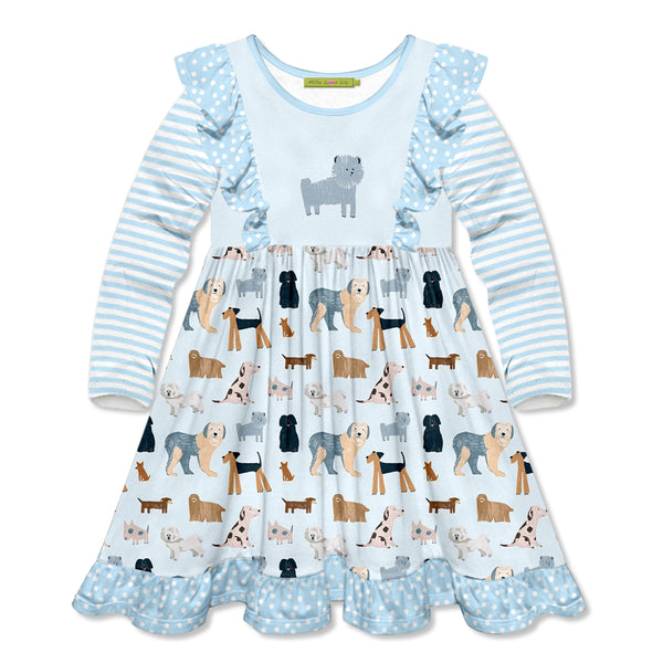 Ice Blue Doggy Dog Ruffle-Accent Long-Sleeve A-Line Dress