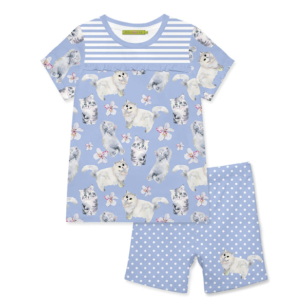 Periwinkle Kitty Cats Short-Sleeve Pajama Set