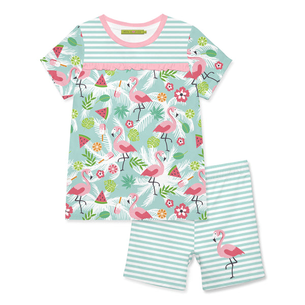 Mint Flamingo Short-Sleeve Pajama Set