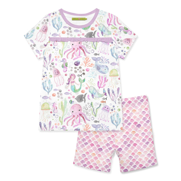 White Watercolor Sea Short-Sleeve Pajama Set