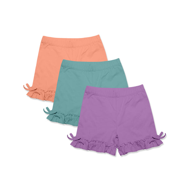 Coral,Nile Blue & Purple Bow-Accent Ruffle Shorts Set